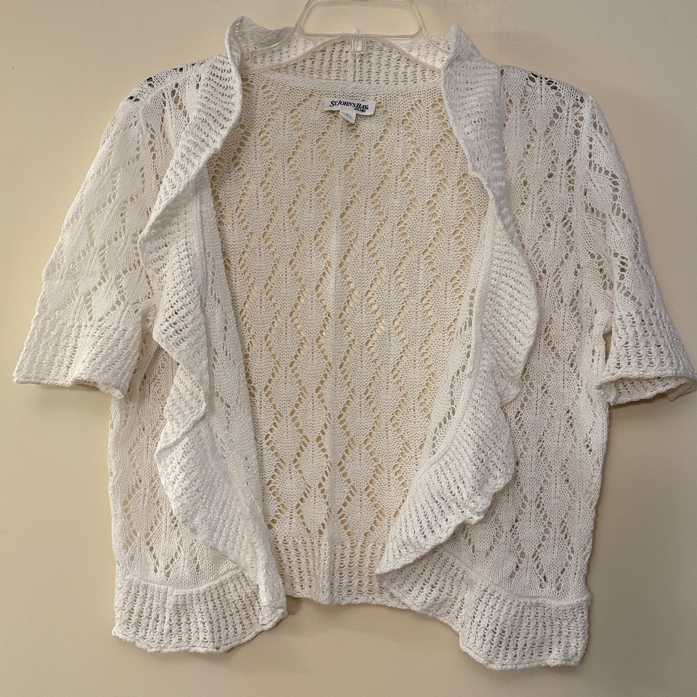 St. John's Bay Cream‎ Open-Front Cardigan with Ruffles, size L